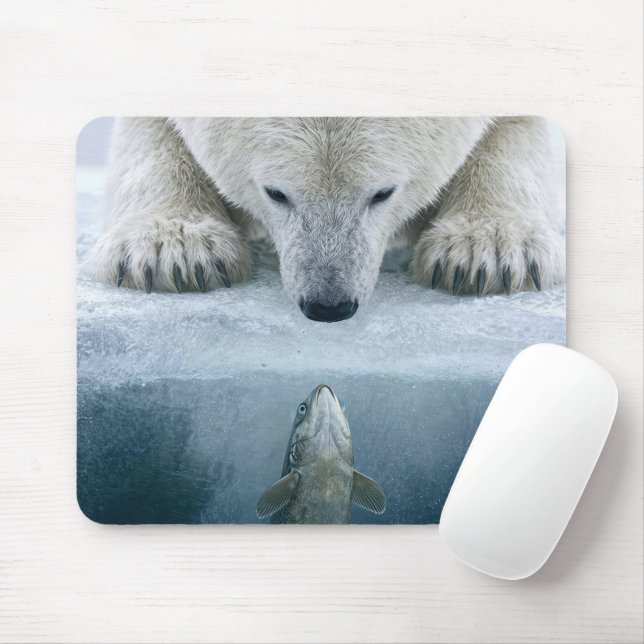 Tapis De Souris Confrontation entre ours polaire et poisson  (Avec souris)