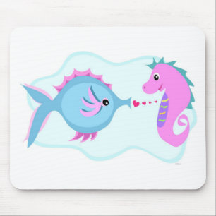 Tapis De Souris Connexion d'amour de poissons et d'hippocampe