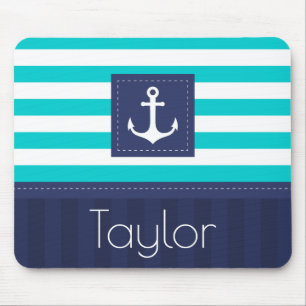 Tapis De Souris Contemporain Aqua Navy Blue Ancre personnalisée