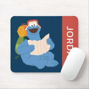 Tapis De Souris Cookie Monster lisant une carte   Ajoutez votre no