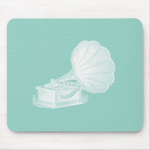 Tapis De Souris Cool blanc vintage de phonographe de vert de mer