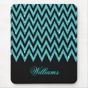 Tapis De Souris Cool chevron zigzag paon bleu faux parties scintil