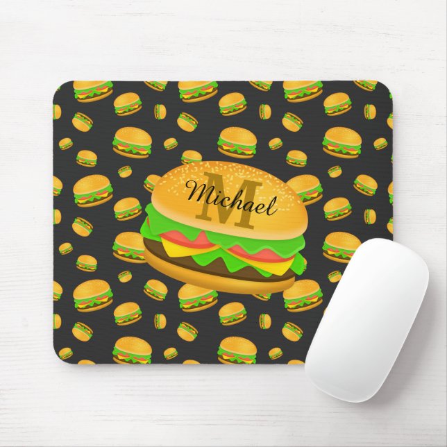Tapis De Souris Cool et amusant yummy burger motif Monogramme (Avec souris)
