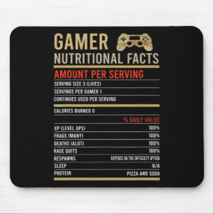 Tapis De Souris Cool Gamer Faits nutritionnels Jeu vidéo Jeu amusa