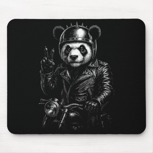 Tapis De Souris Cool Panda Punk Peace Sign Motorcycle  (Devant)