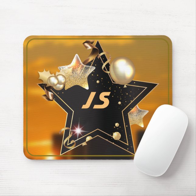 Tapis De Souris Cool personnalisé Black Gold Metallic Stars Gamer (Avec souris)