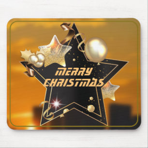 Tapis De Souris Cool Sunrise Black Gold Metallic Stars Noël