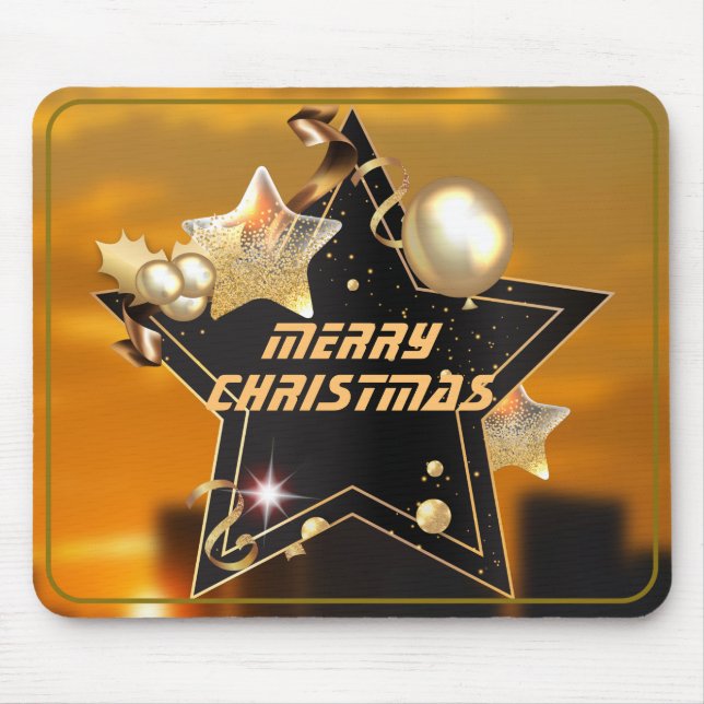 Tapis De Souris Cool Sunrise Black Gold Metallic Stars Noël (Devant)