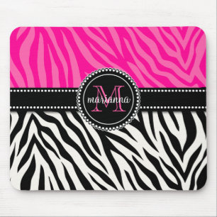 Tapis De Souris Copie rose noire Girly moderne de zèbre