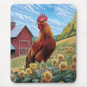 Tapis De Souris Coq sur une peinture de la ferme de tournesol