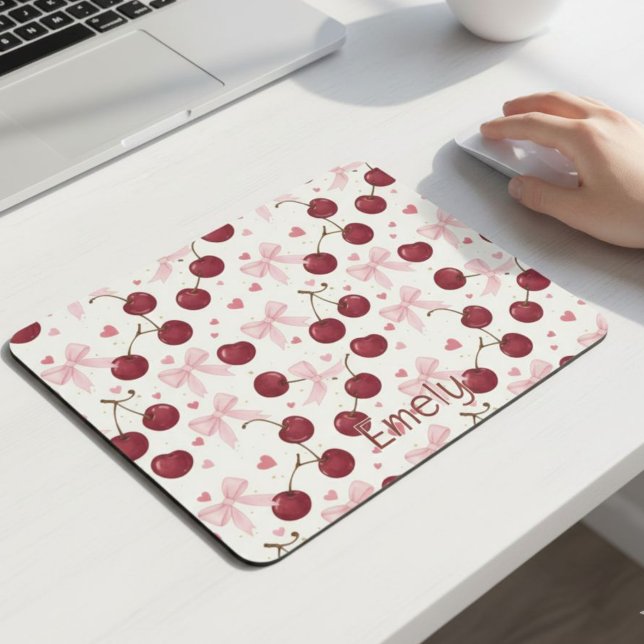 Tapis De Souris Coquette Aesthetic Mouse Pad Cherry Red Bows  (Créateur téléchargé)