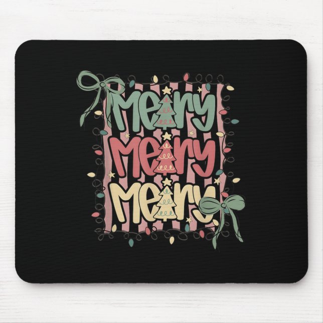 Tapis De Souris Coquette Bow Merry Christmas Tree Xmas Lights Girl (Devant)