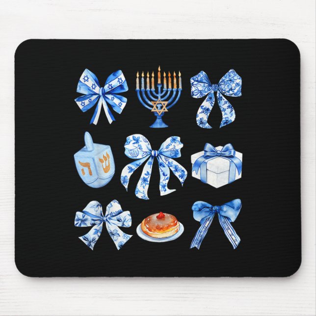 Tapis De Souris Coquette Hanukkah Bow Jewish Bow Menorah Bow Women (Devant)