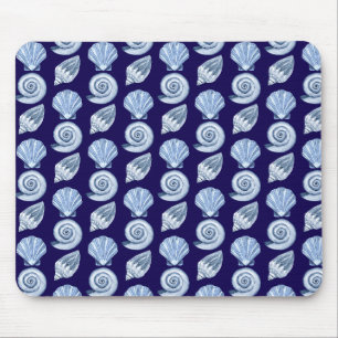 Tapis De Souris Coquillage côtier bleu marine océanique