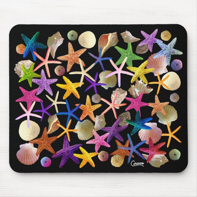 Tapis De Souris Coquillages & Starfish sur Noir - Pad souris (Devant)