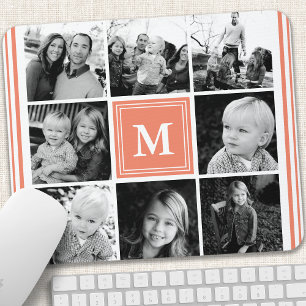 Tapis De Souris Coral Monogram Family Photo Collage