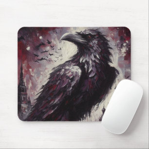 Tapis De Souris Corbeau gothique Corneille Oiseau Peinture Gris No