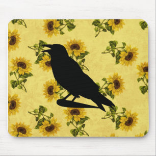 Tapis De Souris Corbeau sur tournesols