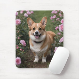 Tapis De Souris Corgi Dans Les Roses Rose,