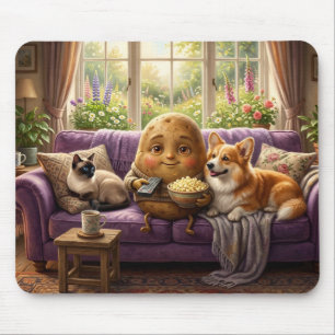 Tapis De Souris Corgi et chat fainéant