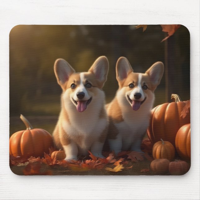Tapis De Souris Corgi  Jeune chiot Délice d'automne Citrouille (Devant)