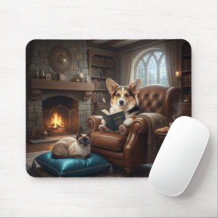 Tapis De Souris Corgi lit à un chat