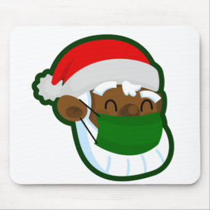 Tapis De Souris coronavirus masque visage de Noël noir père Noël