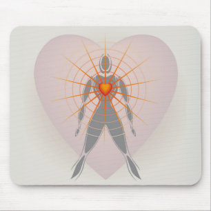 Tapis De Souris Corps humain avec grand coeur Rayons de lumière