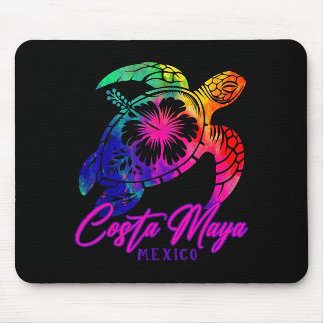 Tapis De Souris Costa Maya Mexico Tie Dye Sea Turtle Hibiscus Beac (Devant)