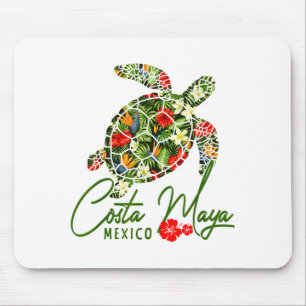 Tapis De Souris Costa Maya Mexique Tortue de mer Trocal Hibiscus V