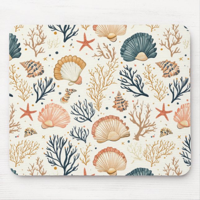 Tapis De Souris Côtière rustique - Coquillages, Starfish, Reef (24 (Devant)