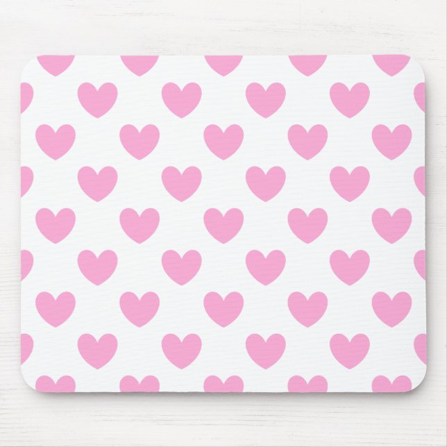 Tapis De Souris Coton Candy Pink coeurs sur blanc (Devant)
