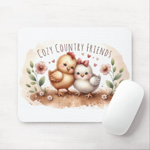 Tapis De Souris Cottagecore aquarelle du duo de poussins fantaisis