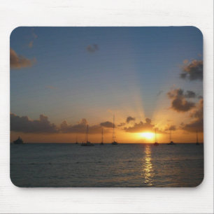 Tapis De Souris Coucher de soleil avec voiliers Paysage tropical P