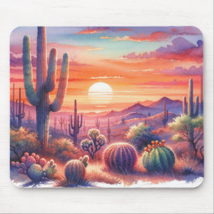 Tapis De Souris Coucher de soleil désert éclat aquarelle Sud-Ouest