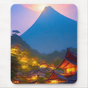 Tapis De Souris Coucher de soleil du village indonésien