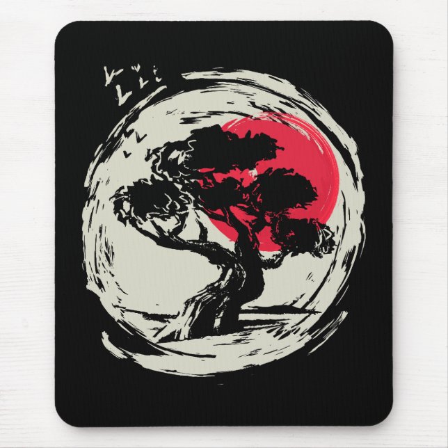 Tapis De Souris Coucher de soleil japonais Bonsai Art (Devant)