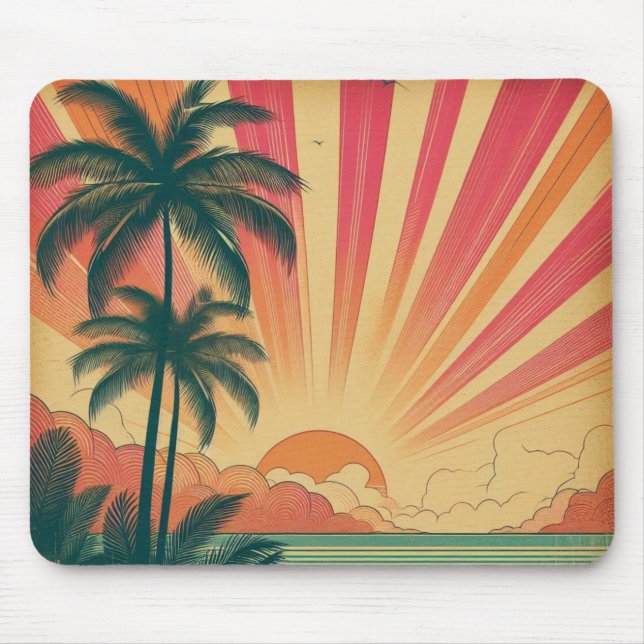 Tapis De Souris Coucher de soleil rétro/tropical vintage/hawaïen (Devant)