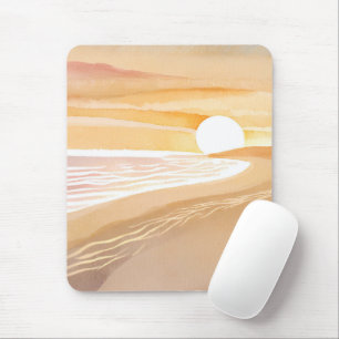 Tapis De Souris Coucher de soleil sur la plage aquarelle   Belle m