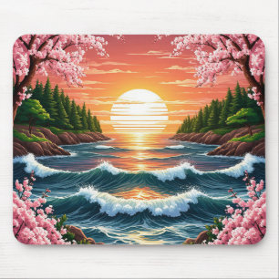 Tapis De Souris Coucher de soleil vibrant sur les vagues de l'océa