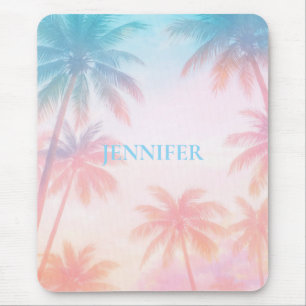 Tapis De Souris Coucher de soleil vintage sur la plage avec des pa