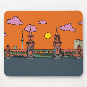 Tapis De Souris Coucher du soleil au pont d'Oberbaum à Berlin