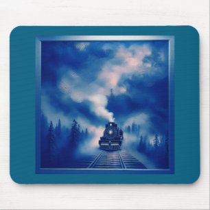 Tapis De Souris Couleur Bleue Scène Avec Ancienne Locomotive À Vap