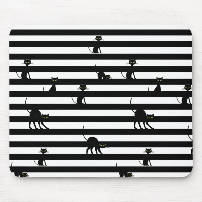 Tapis De Souris Couleur Chat noir et bandes (Devant)