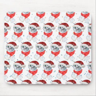 Tapis De Souris Couleur d'aquarelle de chat gris pâle de Noël