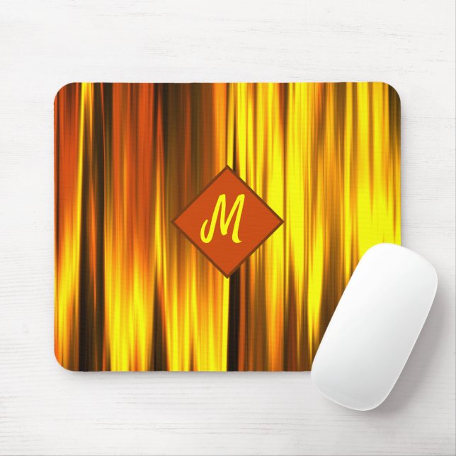 Tapis De Souris Couleur de flamme de feu du Monogramme jaune rouge (Avec souris)