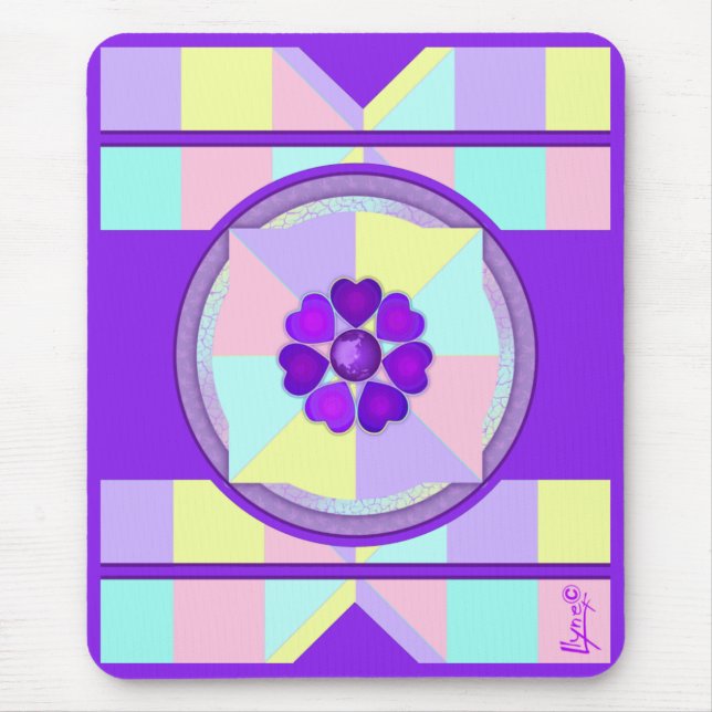 Tapis De Souris Couleurs pastel & coeurs violets battre (Devant)