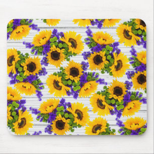 Tapis De Souris Country Rustic White Wood Purple Yellow Sunflower