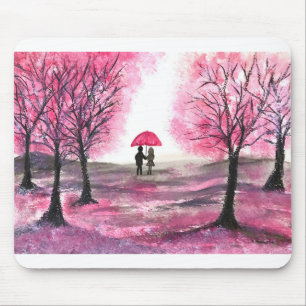 Tapis De Souris Couple d'amour de mariage rustique arbre de fleurs