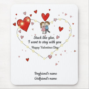 Tapis De Souris Couple de la Saint-Valentin mignon coeurs personna